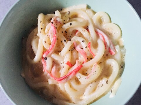 カニカマのカルボナーラ風うどん